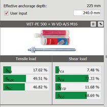Würth Anchor Design Software - Quick and simple overview of calculation results, critical failure mode and resistance utilisation