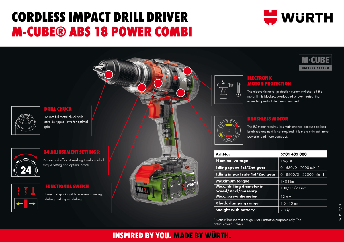 ABS 18 Power Combi Cordless Drill Driver Würth Ireland Ltd.